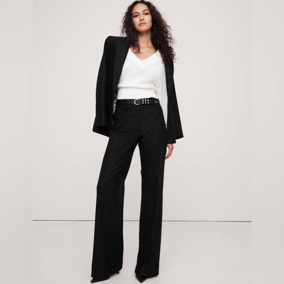 Banana Republic Pants - NWT! BANANA REPUBLIC WOMENS BLACK STRIPE HIGH-RISE WIDE-LEG FLARE FLANNEL PANT